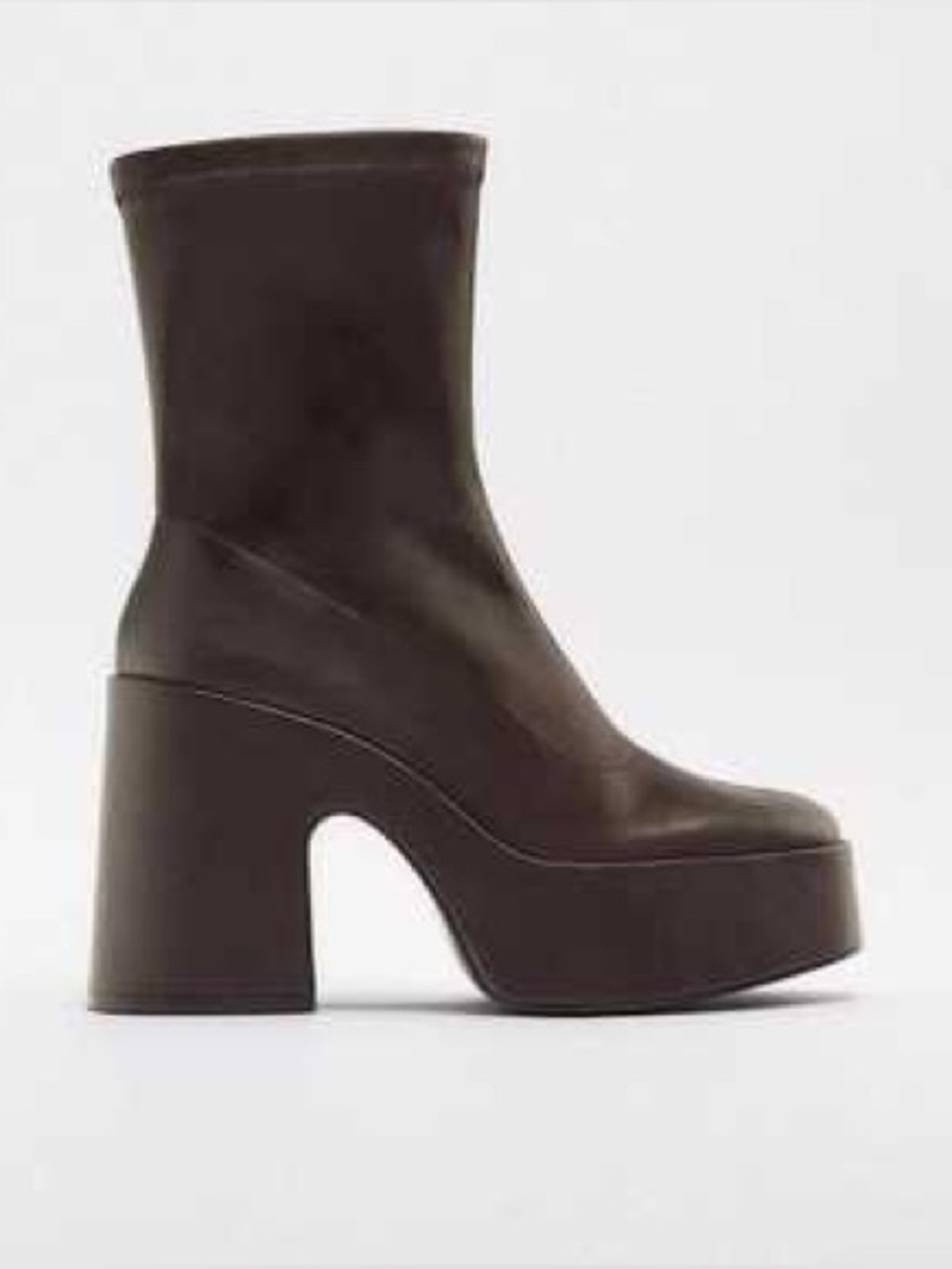 Zara Platform Heel Ankle Booties Brown Faux Leather Zipper size 37 6.5 7 Y2K